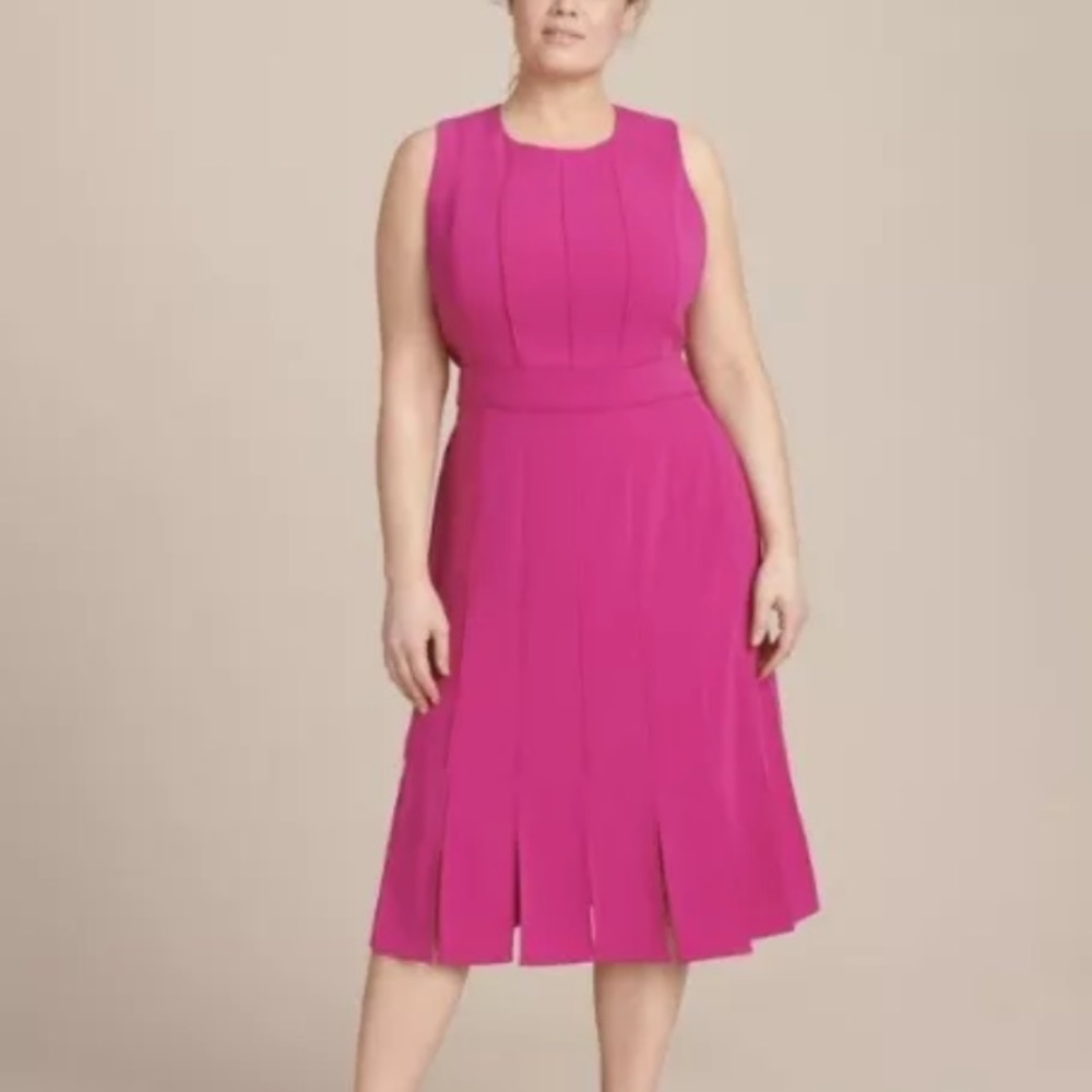 Badgley Mischka Carwash Cocktail Dress Sz 8 Sleeveless Fuchsia Pink Midi Ribbed